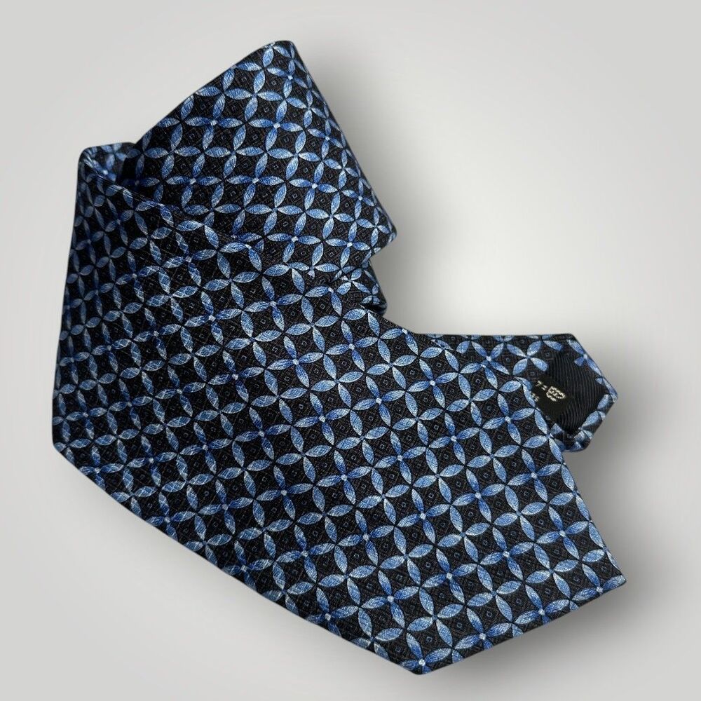 ERMENEGILDO ZEGNA Silk Tie Geometric  100% Silk Necktie Blue/Navy Made in Italy